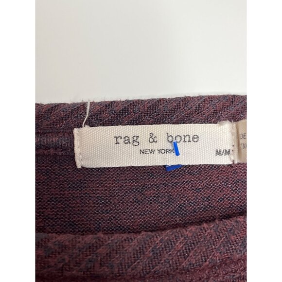 Rag & Bone Ribbed Shoulder Hem Round Neck‎ Long Sleeve Shirt Maroon Black Medium - Picture 4 of 8
